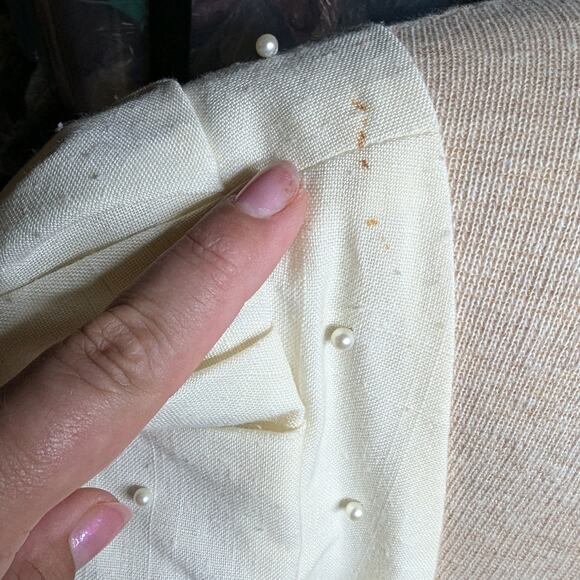 Vtg 1980s Michael Maiello Pat Richards Ivory Pearl Beaded Tiered Midi Dress 20 - Picture 5 of 9